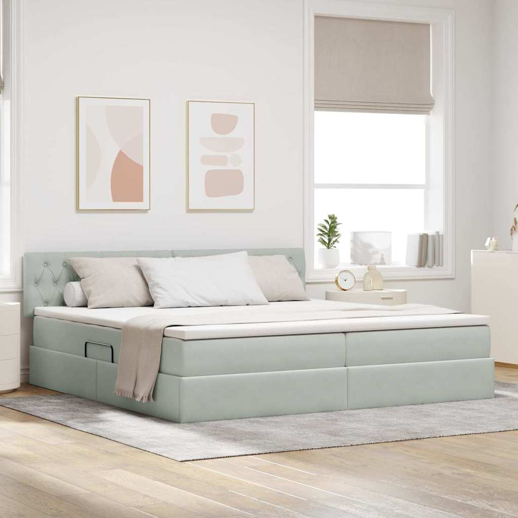 Letto con contenitore e LED Grigio chiaro 200 x 200 cm Velluto