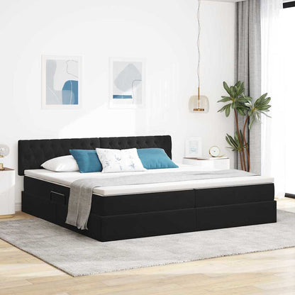 Letto con contenitore e LED con led Nero 200 x 200 cm Velluto