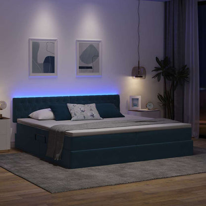 Letto con contenitore e LED Blu Scuro 200 x 200 cm Velluto