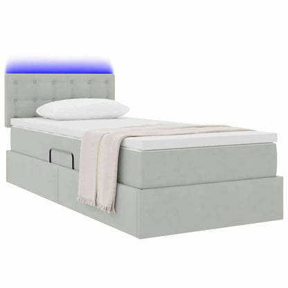 Letto con contenitore e LED Grigio chiaro 90 x 190 cm Velluto