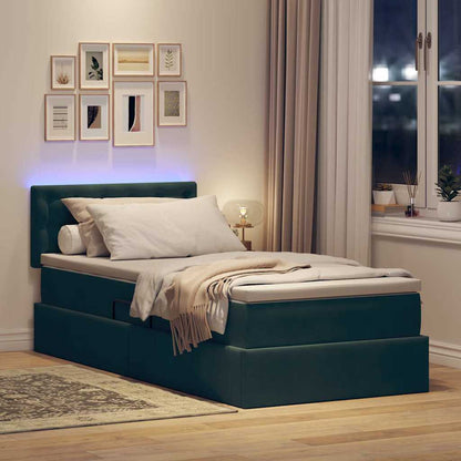 Letto con contenitore e LED Verde Scuro 90 x 200 cm Velluto