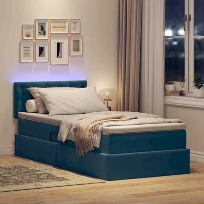 Letto con contenitore e LED Blu Scuro 90 x 200 cm Velluto