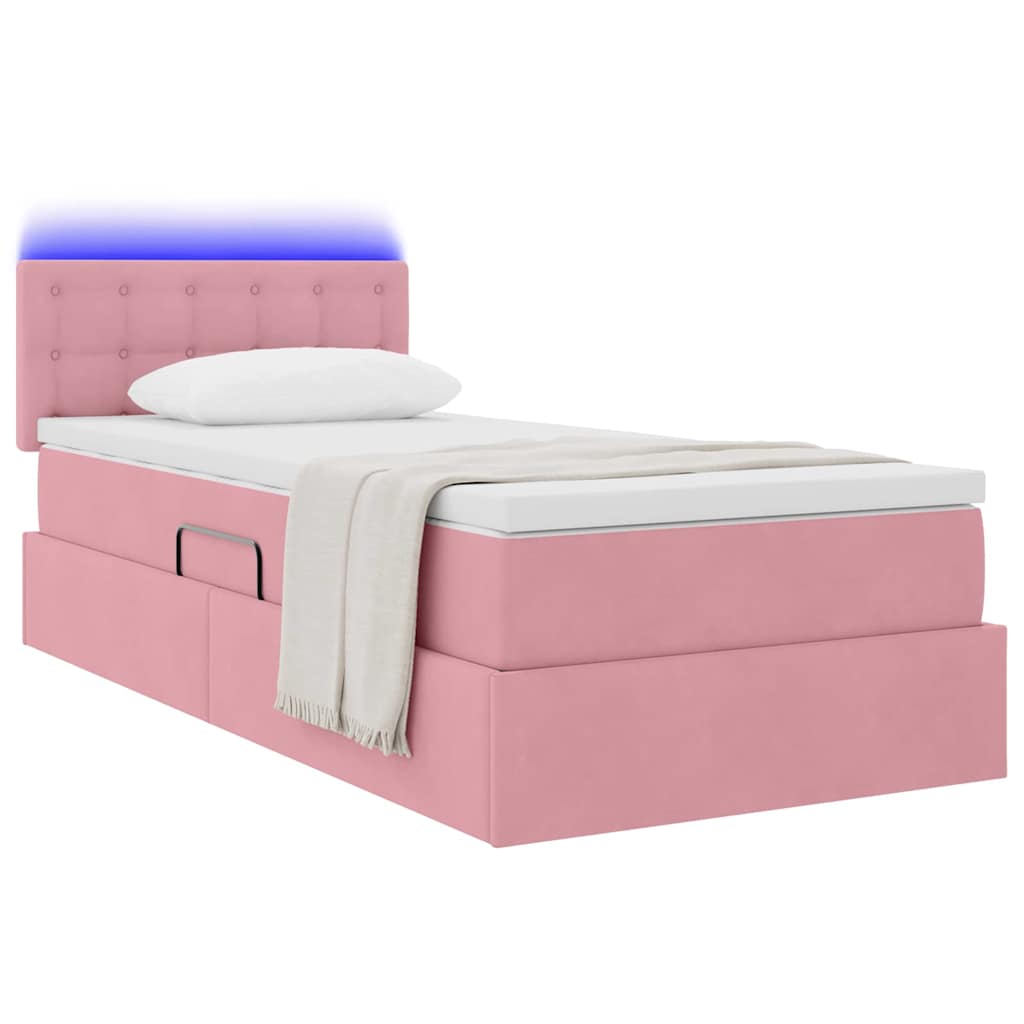 Letto con contenitore e LED con led Rosa 90 x 200 cm Velluto