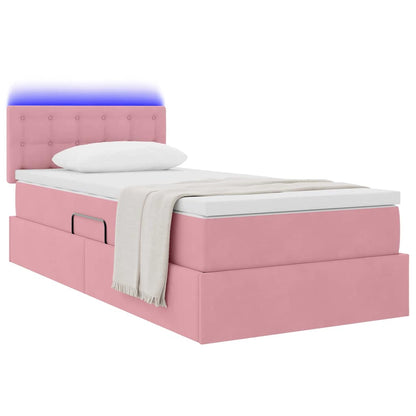 Letto con contenitore e LED con led Rosa 90 x 200 cm Velluto