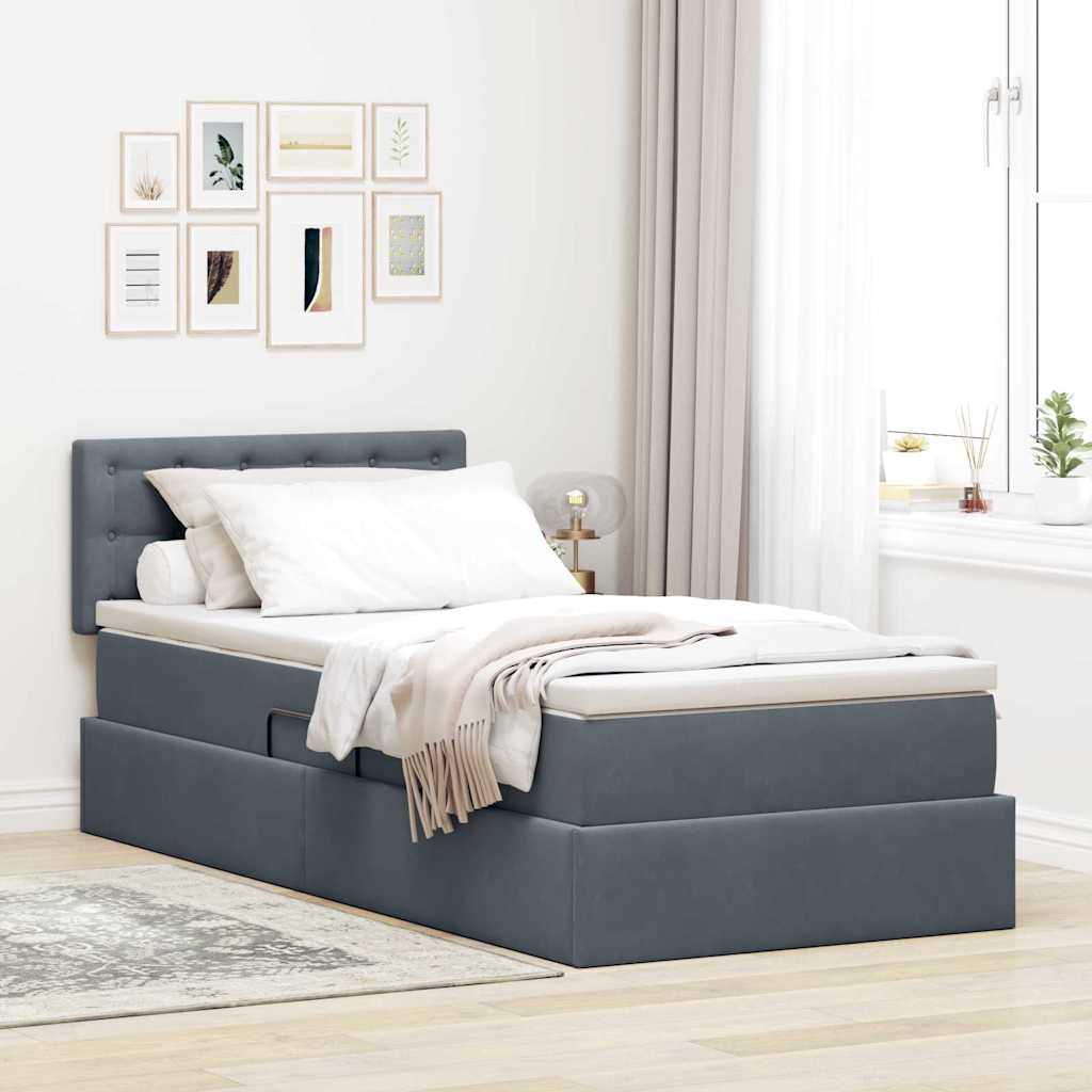 Letto con contenitore e LED Grigio scuro 100 x 200 cm Velluto