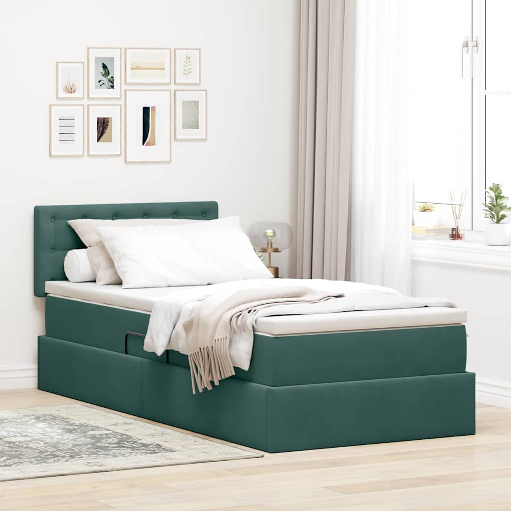 Letto con contenitore e LED Verde Scuro 100 x 200 cm Velluto