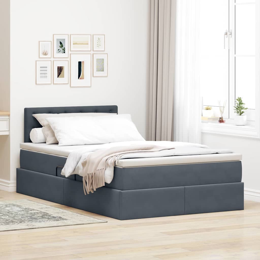 Letto con contenitore e LED Grigio scuro 120 x 190 cm Velluto