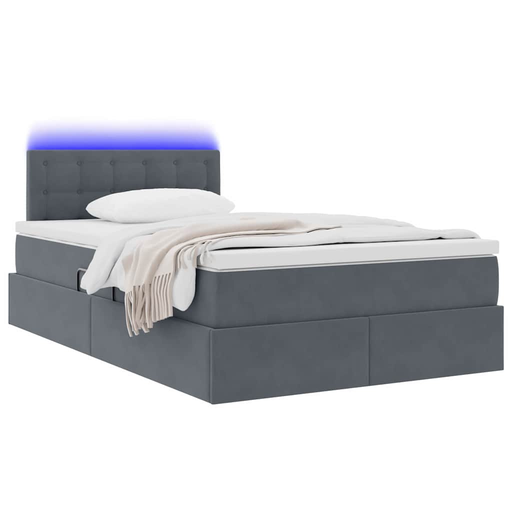 Letto con contenitore e LED Grigio scuro 120 x 190 cm Velluto