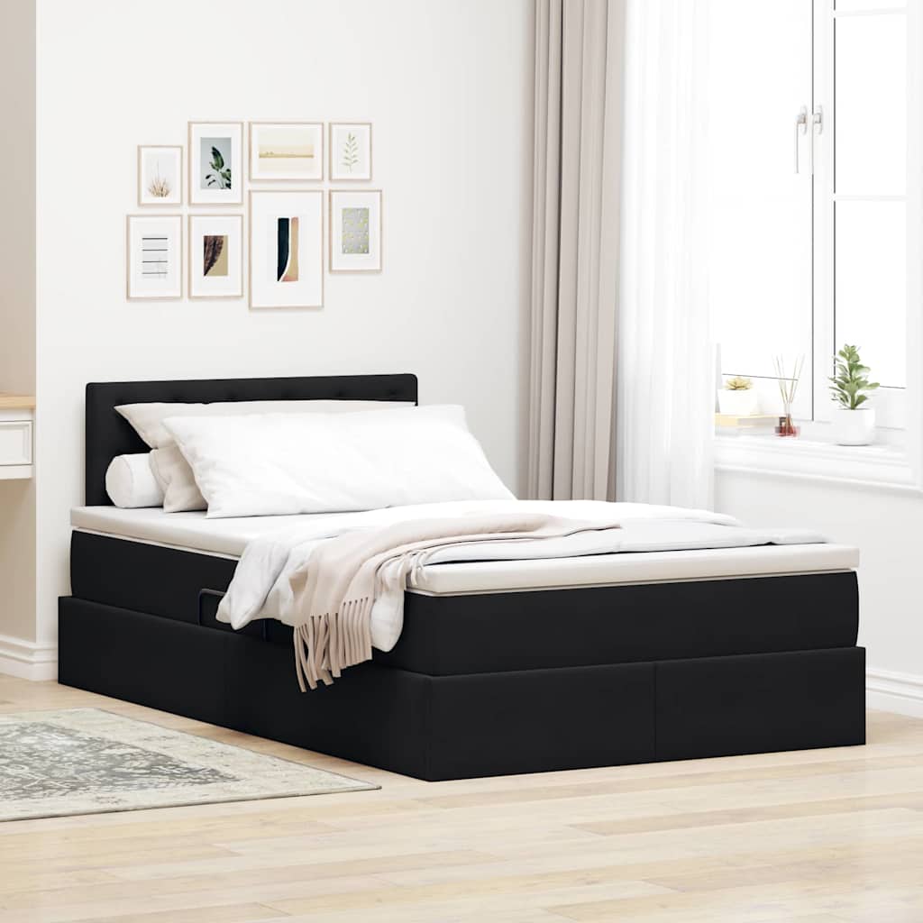 Letto con contenitore e LED con led Nero 120 x 190 cm Velluto