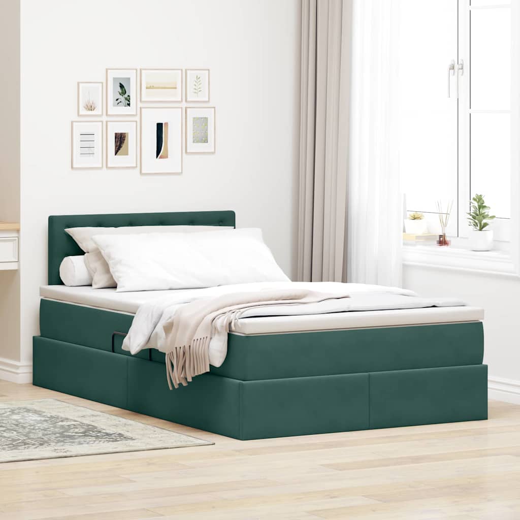 Letto con contenitore e LED Verde Scuro 120 x 190 cm Velluto