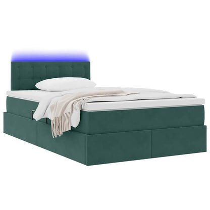 Letto con contenitore e LED Verde Scuro 120 x 190 cm Velluto