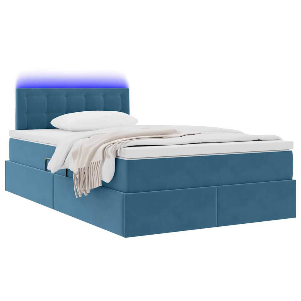 Letto con contenitore e LED con led Blu 120 x 190 cm Velluto