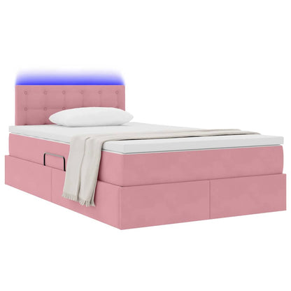 Letto con contenitore e LED con led Rosa 120 x 190 cm Velluto