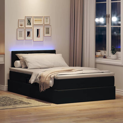 Letto con contenitore e LED con led Nero 120 x 200 cm Velluto