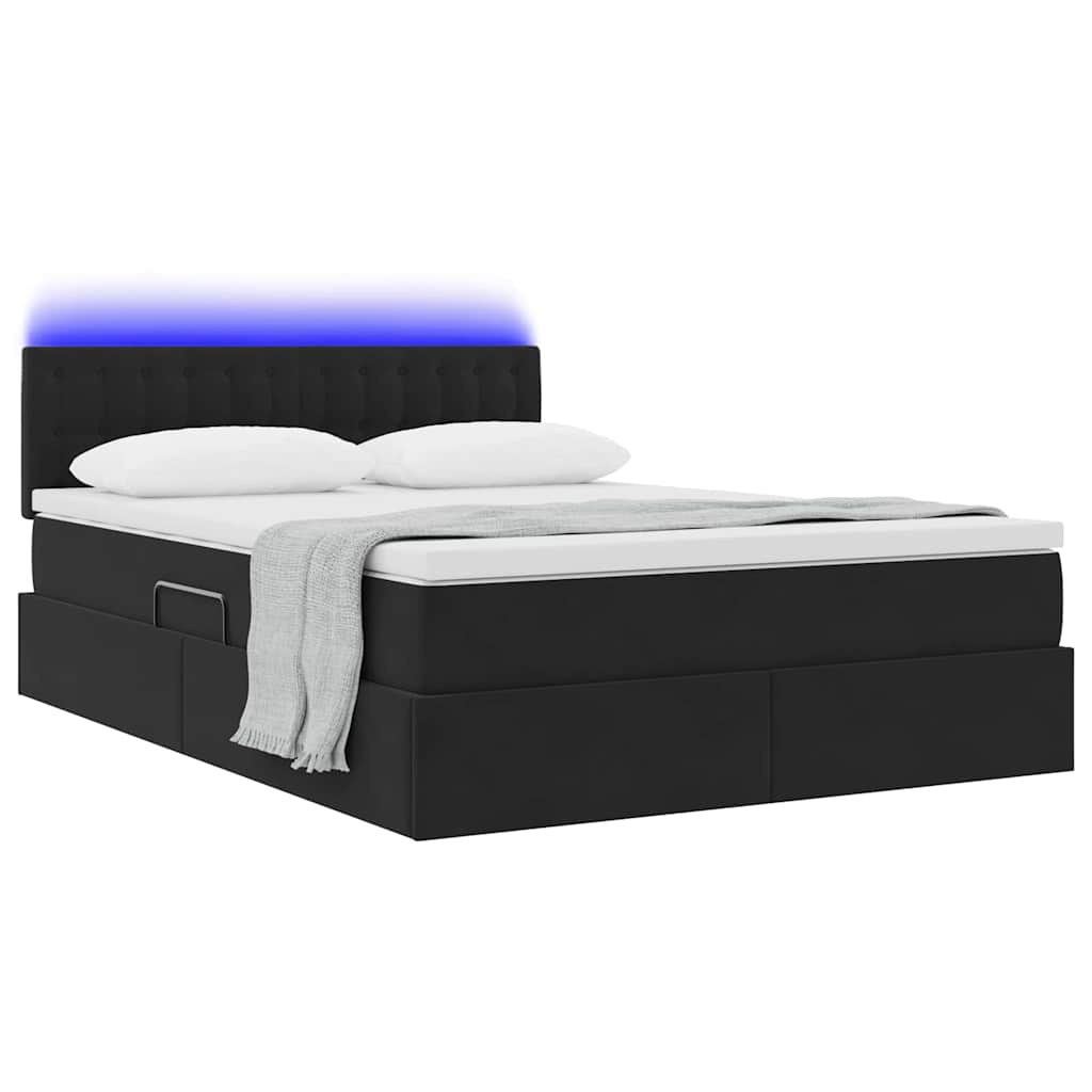 Letto con contenitore e LED con led Nero 140 x 190 cm Velluto