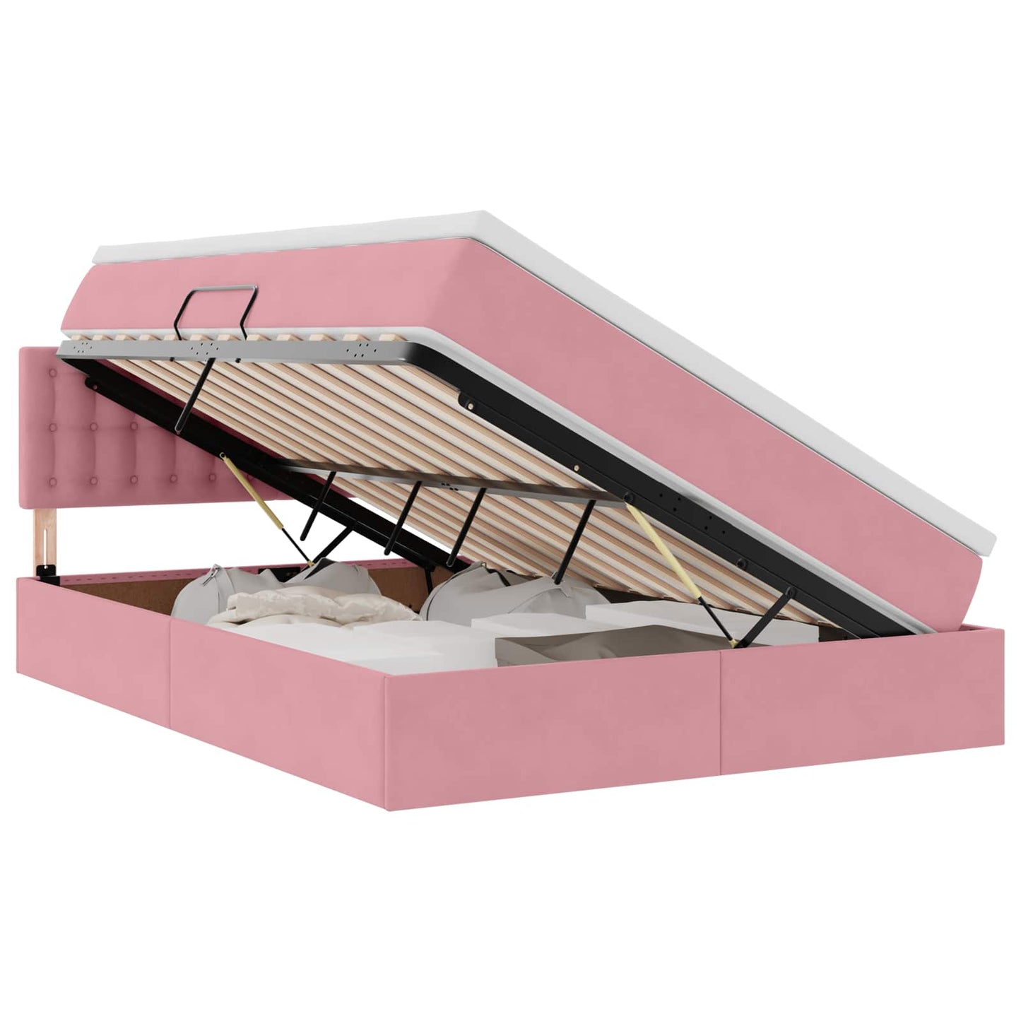 Letto con contenitore e LED con led Rosa 140 x 190 cm Velluto