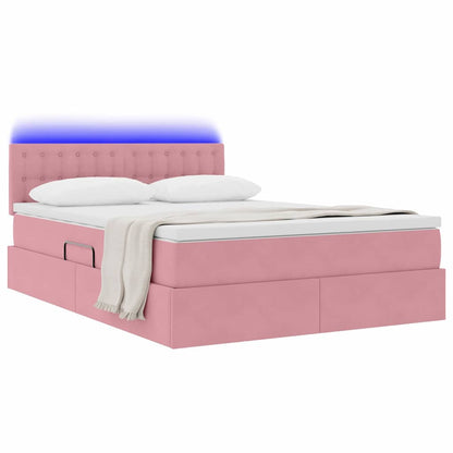 Letto con contenitore e LED con led Rosa 140 x 190 cm Velluto