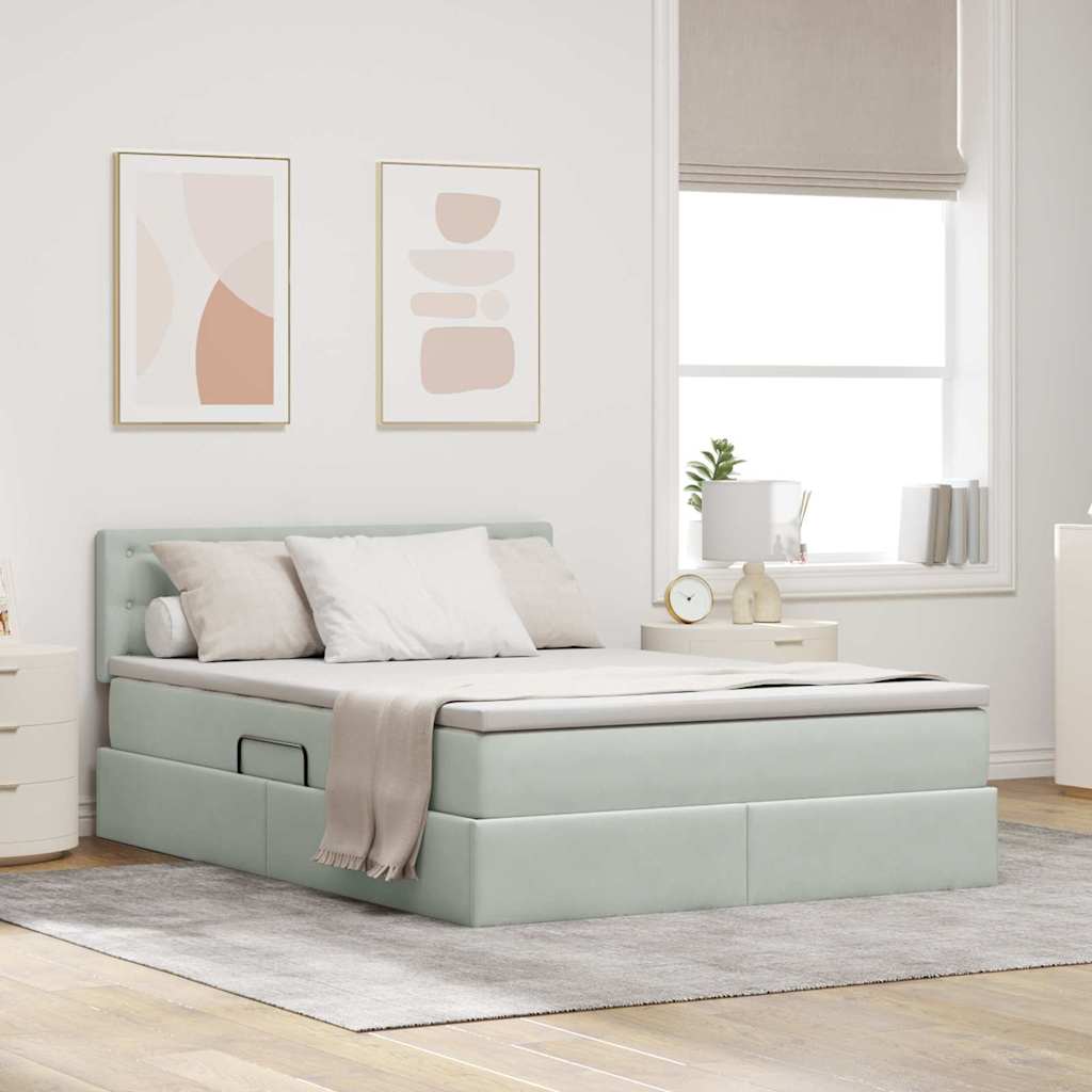 Letto con contenitore e LED Grigio chiaro 140 x 200 cm Velluto