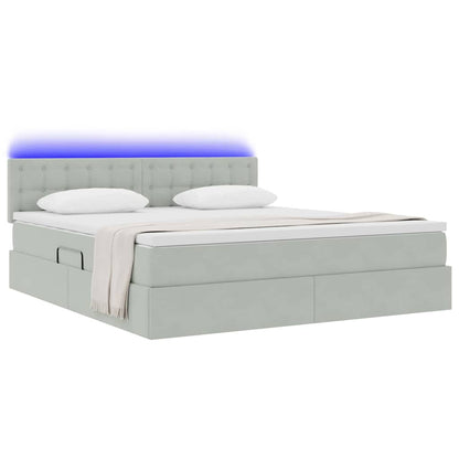 Letto con contenitore e LED Grigio chiaro 160 x 200 cm Velluto