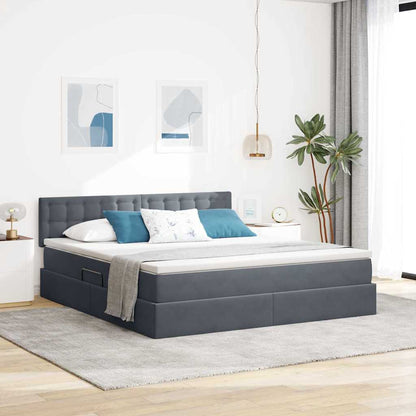 Letto con contenitore e LED Grigio scuro 160 x 200 cm Velluto