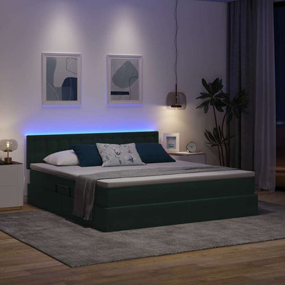 Letto con contenitore e LED Verde Scuro 160 x 200 cm Velluto