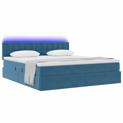 Letto con contenitore e LED Blu Scuro 160 x 200 cm Velluto
