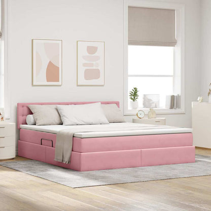 Letto con contenitore e LED con led Rosa 160 x 200 cm Velluto