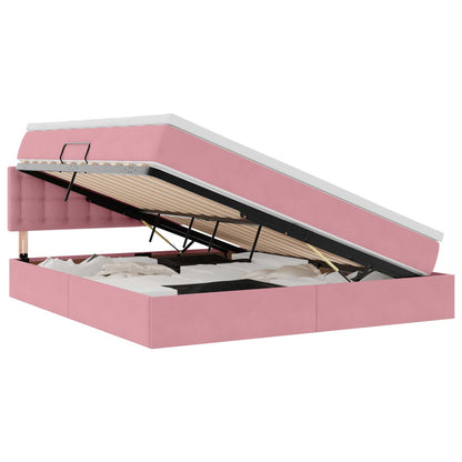 Letto con contenitore e LED con led Rosa 160 x 200 cm Velluto