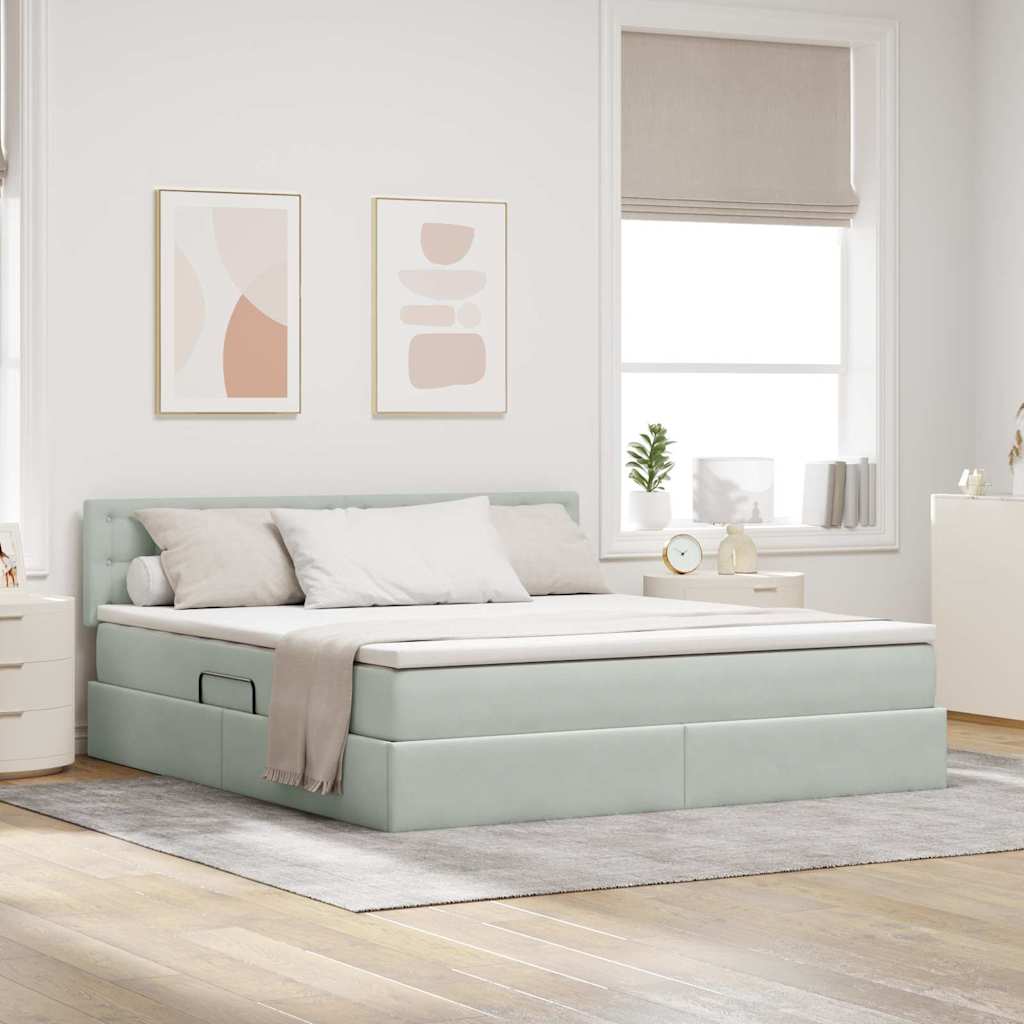 Letto con contenitore e LED Grigio chiaro 180 x 200 cm Velluto