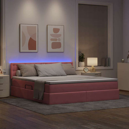 Letto con contenitore e LED con led Rosa 180 x 200 cm Velluto