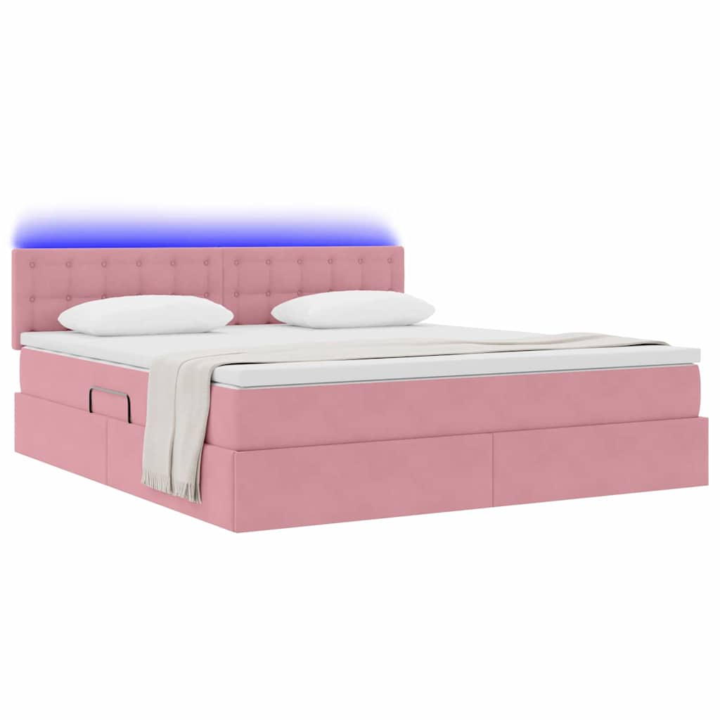 Letto con contenitore e LED con led Rosa 180 x 200 cm Velluto