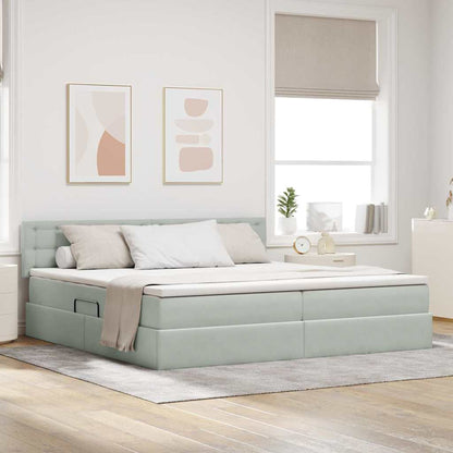 Letto con contenitore e LED Grigio chiaro 200 x 200 cm Velluto