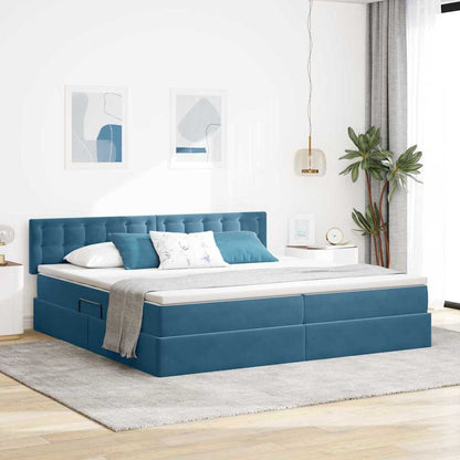 Letto con contenitore e LED Blu Scuro 200 x 200 cm Velluto