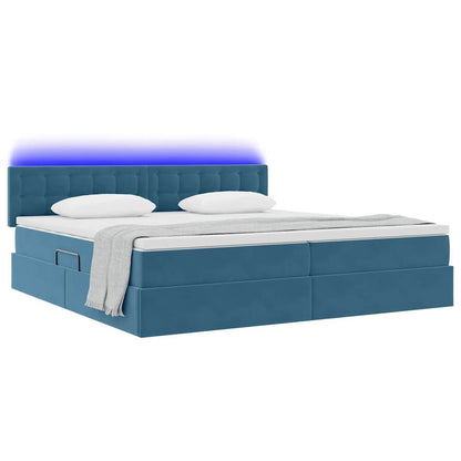 Letto con contenitore e LED Blu Scuro 200 x 200 cm Velluto
