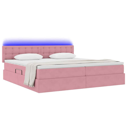 Letto con contenitore e LED con led Rosa 200 x 200 cm Velluto