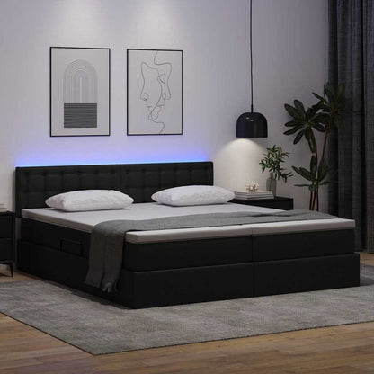 Letto con contenitore e LED Nero 180 x 200 cm Pelle Sintetica