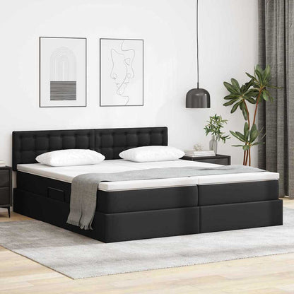 Letto con contenitore e LED Nero 180 x 200 cm Pelle Sintetica