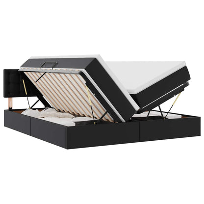 Letto con contenitore e LED Nero 200 x 200 cm Pelle Sintetica