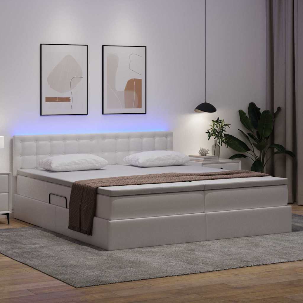 Letto con contenitore e LED con led Bianco Puro 200 x 200 cm