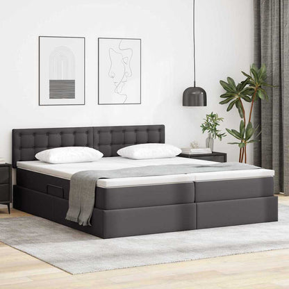 Letto con contenitore e LED Grigio 200 x 200 cm Pelle Sintetica