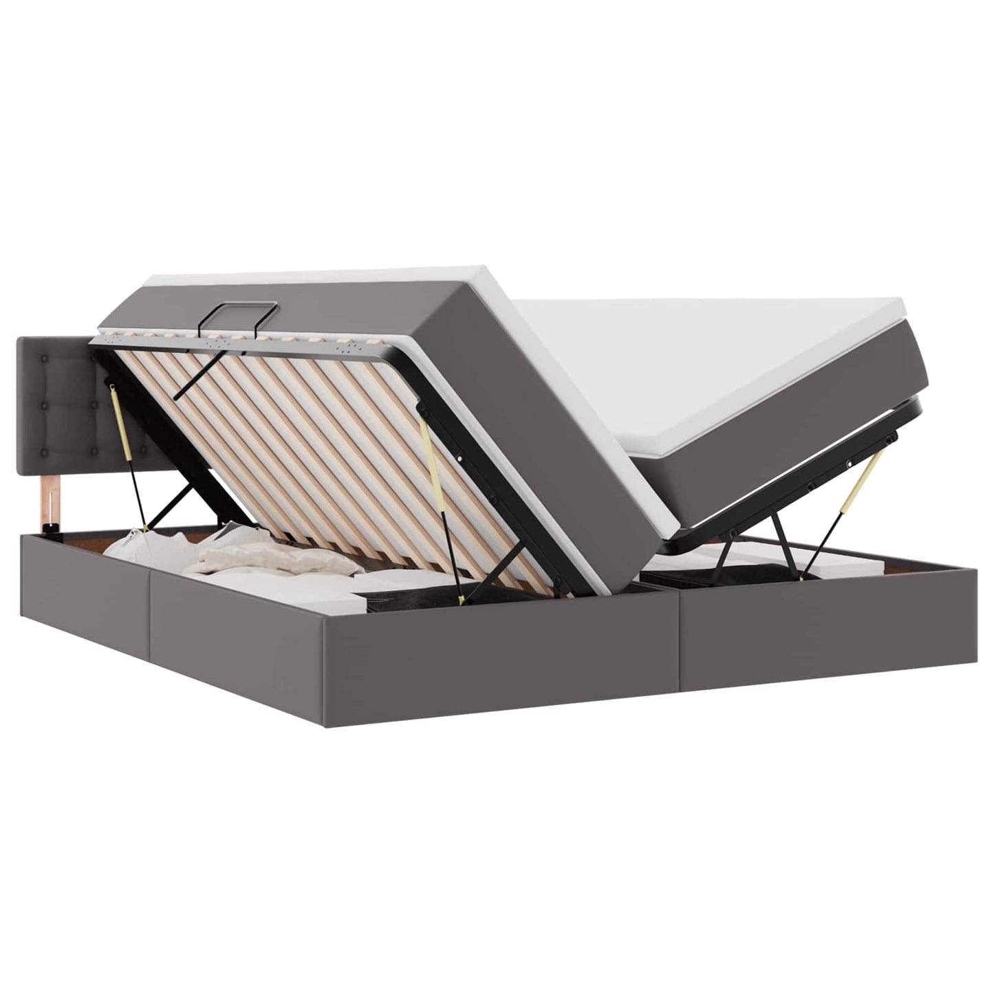 Letto con contenitore e LED Grigio 200 x 200 cm Pelle Sintetica