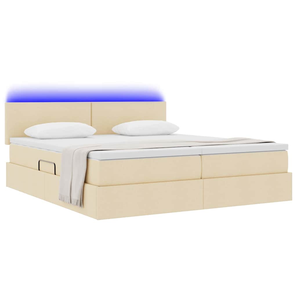 Letto con luci a strisce a LED Crema 180 x 200 cm Tessuto