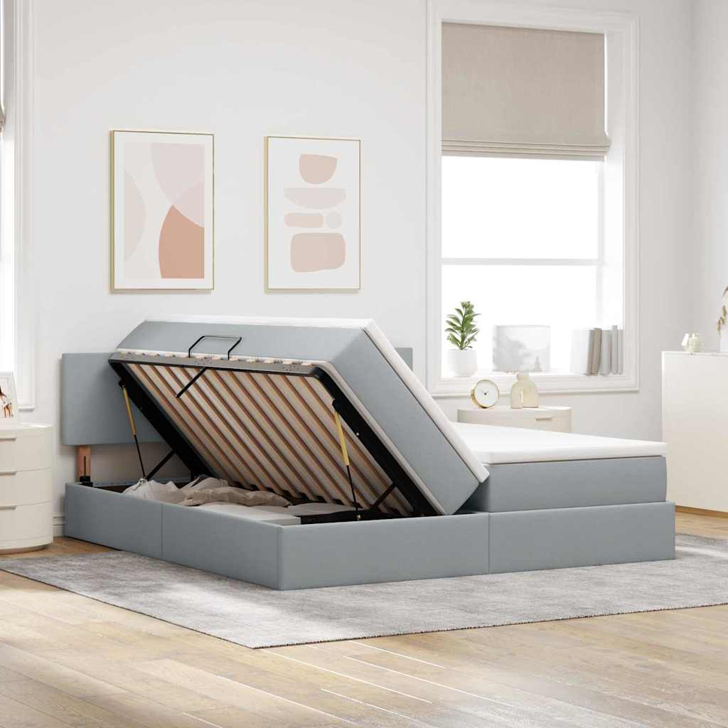 Letto con testiera Grigio chiaro 200 x 200 cm Tessuto