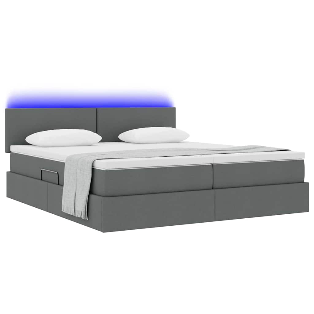 Letto con testiera Grigio scuro 200 x 200 cm Tessuto