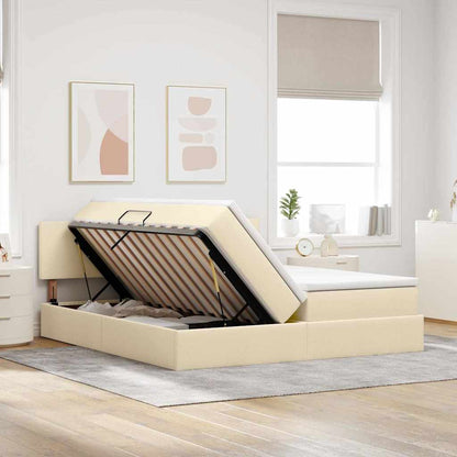 Letto con luci a strisce a LED Crema 200 x 200 cm Tessuto