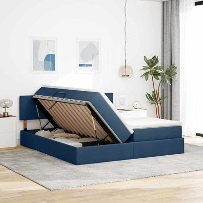 Letto con luci a strisce a LED Blu 200 x 200 cm Tessuto