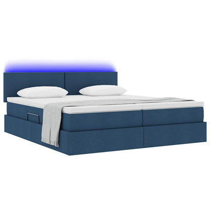 Letto con luci a strisce a LED Blu 200 x 200 cm Tessuto