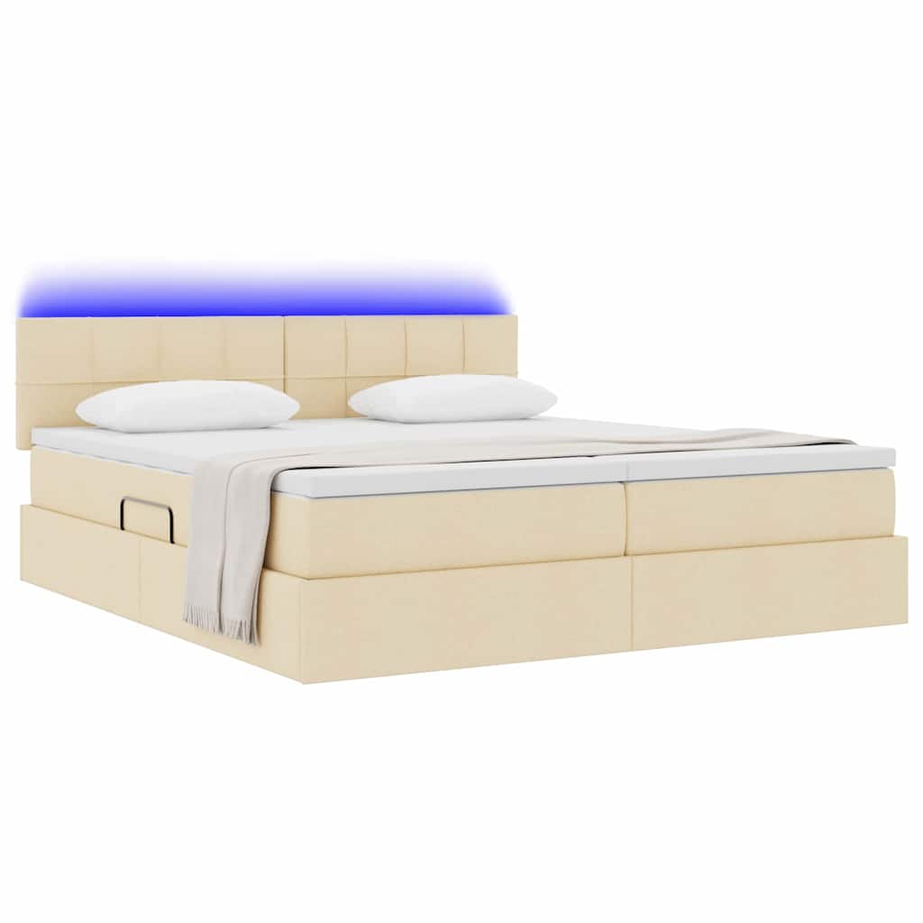 Letto con luci a strisce a LED Crema 200 x 200 cm Tessuto