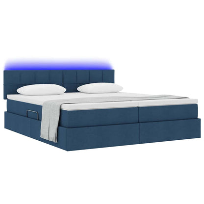 Letto con luci a strisce a LED Blu 200 x 200 cm Tessuto