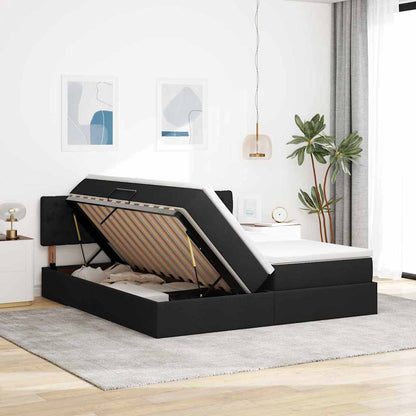 Letto con luci a strisce a LED Nero 200 x 200 cm Tessuto